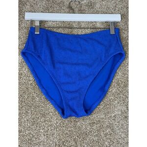 Shade & Shore Royal Blue Smocked Crinkle High Waist Bikini Bottoms Womens Medium